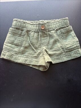 Kids Olive Green Textured Cotton Shorts
